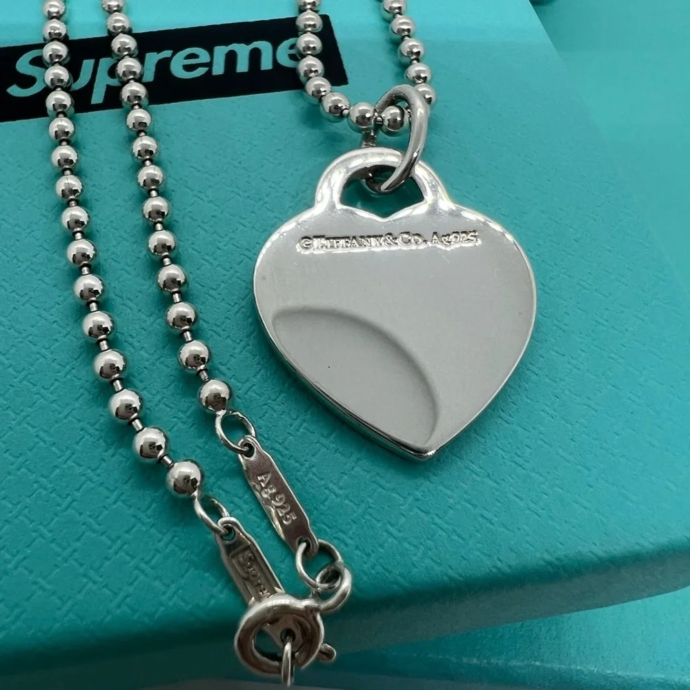 Tiffany x SUPREME Heart Necklace, Sterling Silver 24" Chain - Picture 4 of 7